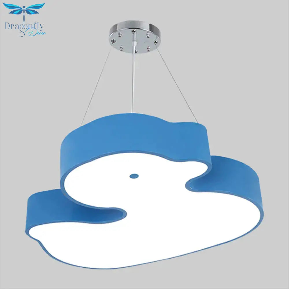 Duck Chandelier Pendant Light Cartoon Acrylic Led Bedroom Hanging Lamp Kit In Green/Red/Yellow