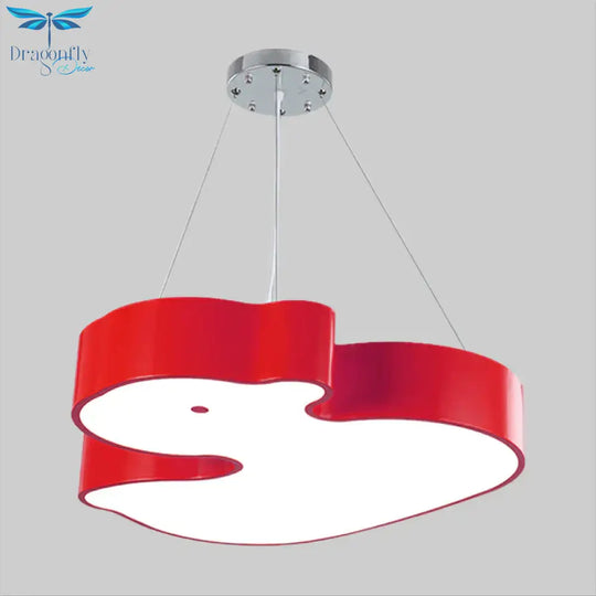 Duck Chandelier Pendant Light Cartoon Acrylic Led Bedroom Hanging Lamp Kit In Green/Red/Yellow