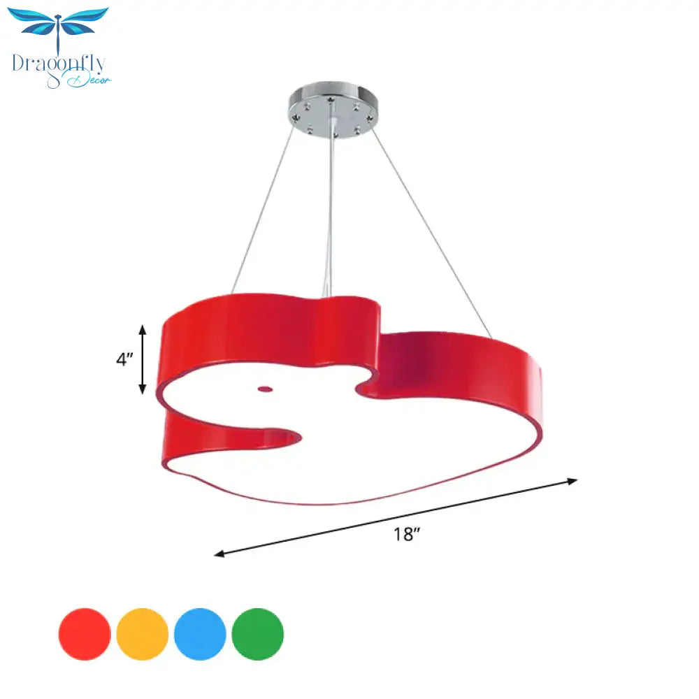 Duck Chandelier Pendant Light Cartoon Acrylic Led Bedroom Hanging Lamp Kit In Green/Red/Yellow