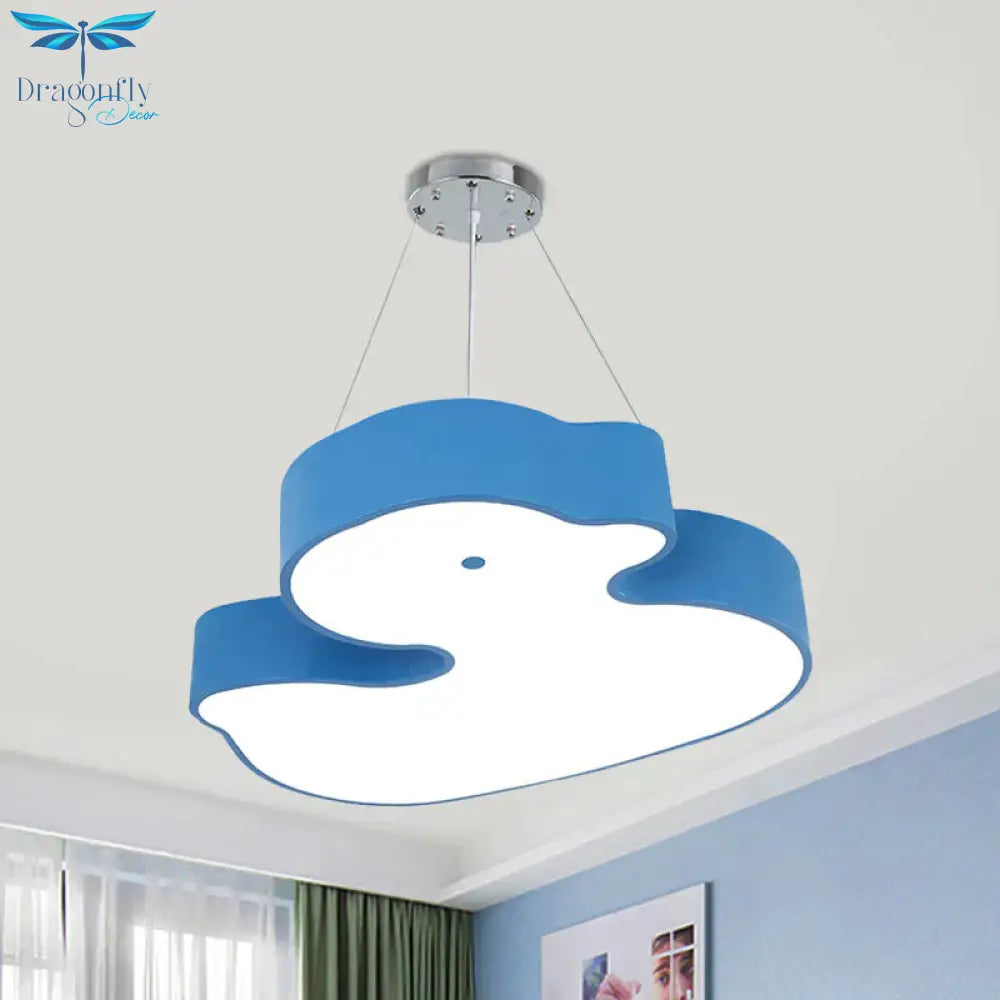 Duck Chandelier Pendant Light Cartoon Acrylic Led Bedroom Hanging Lamp Kit In Green/Red/Yellow