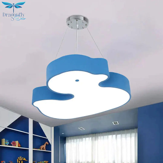 Duck Chandelier Pendant Light Cartoon Acrylic Led Bedroom Hanging Lamp Kit In Green/Red/Yellow