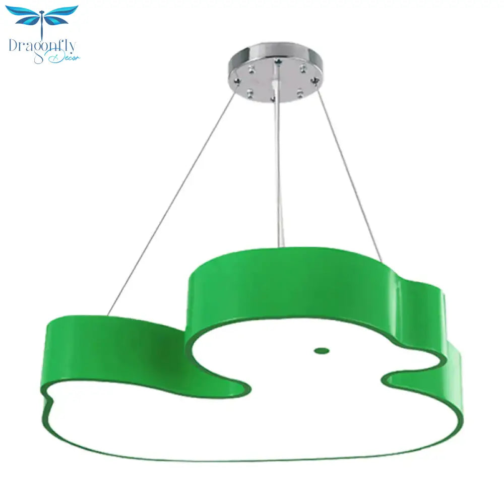 Duck Chandelier Pendant Light Cartoon Acrylic Led Bedroom Hanging Lamp Kit In Green/Red/Yellow