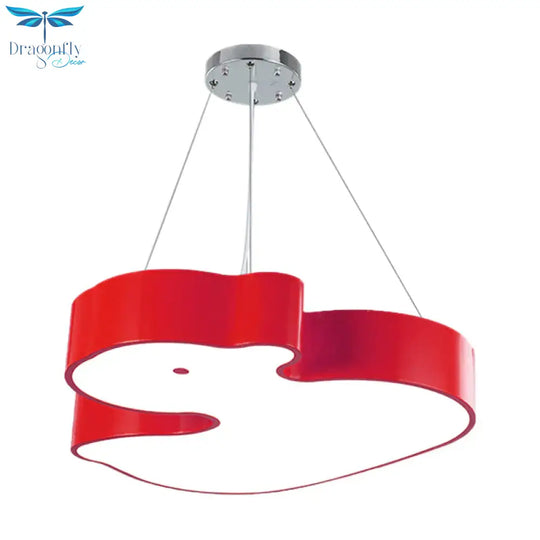 Duck Chandelier Pendant Light Cartoon Acrylic Led Bedroom Hanging Lamp Kit In Green/Red/Yellow