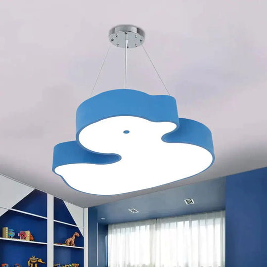 Duck Chandelier Pendant Light Cartoon Acrylic Led Bedroom Hanging Lamp Kit In Green/Red/Yellow Blue