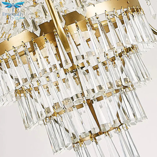Empire Chandelier Light Fixture With Candle Luxury Crystal 4 Heads Pendant In Brass Finish