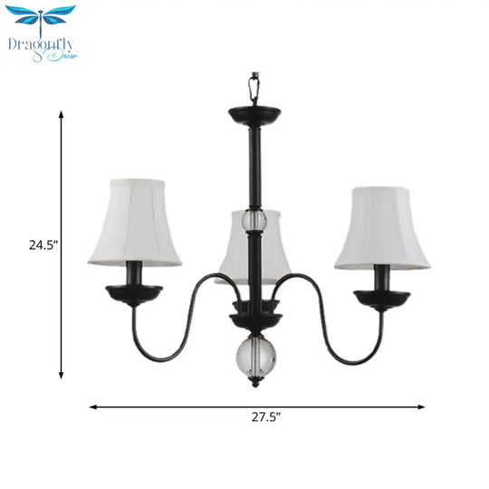 Empire Shade Bedroom Chandelier Light Traditional White Fabric 3/5/6 Lights Black Ceiling Pendant