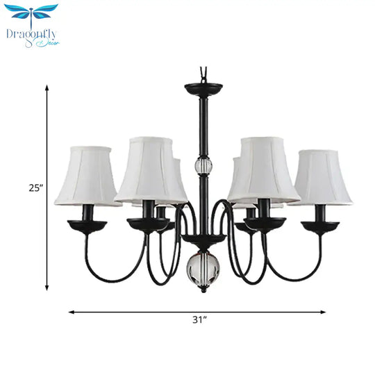 Empire Shade Bedroom Chandelier Light Traditional White Fabric 3/5/6 Lights Black Ceiling Pendant