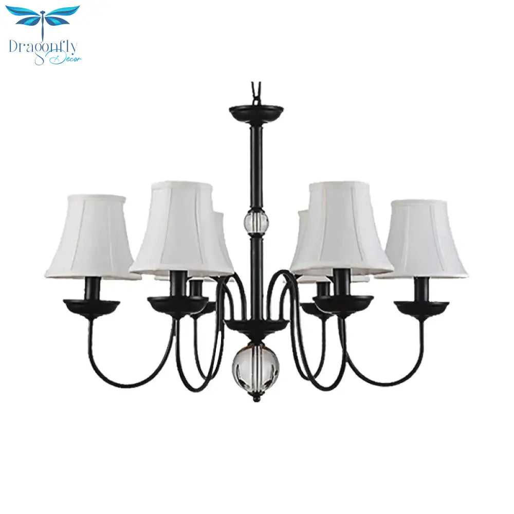 Empire Shade Bedroom Chandelier Light Traditional White Fabric 3/5/6 Lights Black Ceiling Pendant