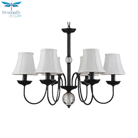 Empire Shade Bedroom Chandelier Light Traditional White Fabric 3/5/6 Lights Black Ceiling Pendant