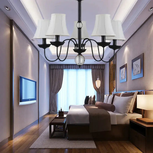 Empire Shade Bedroom Chandelier Light Traditional White Fabric 3/5/6 Lights Black Ceiling 5 /