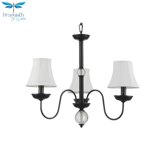 Empire Shade Bedroom Chandelier Light Traditional White Fabric 3/5/6 Lights Black Ceiling Pendant