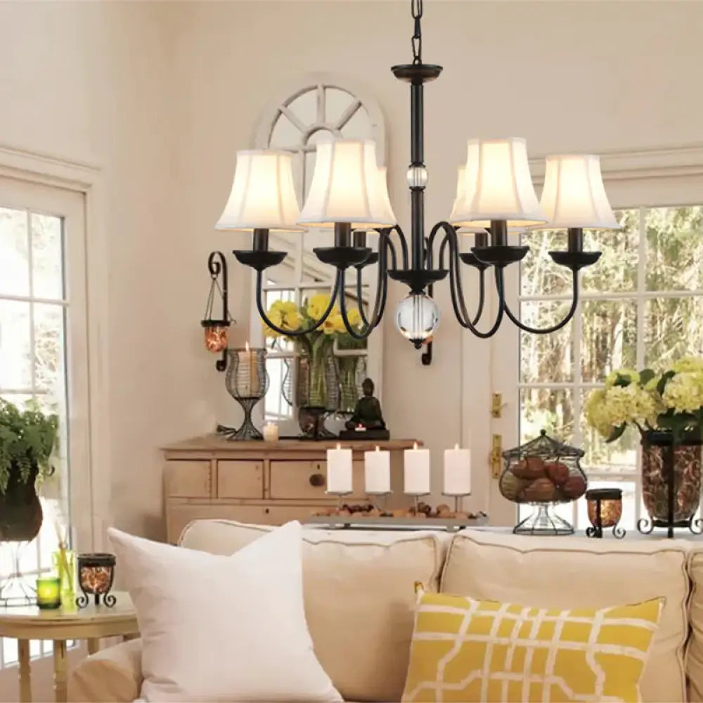 Empire Shade Bedroom Chandelier Light Traditional White Fabric 3/5/6 Lights Black Ceiling 6 /