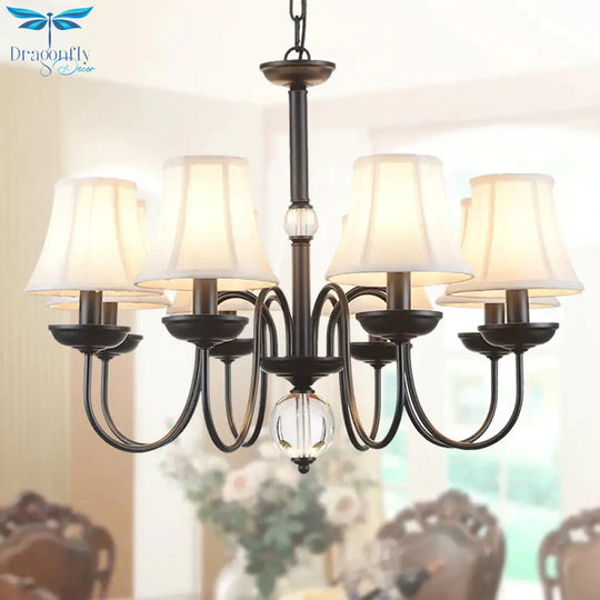 Empire Shade Bedroom Chandelier Light Traditional White Fabric 3/5/6 Lights Black Ceiling Pendant