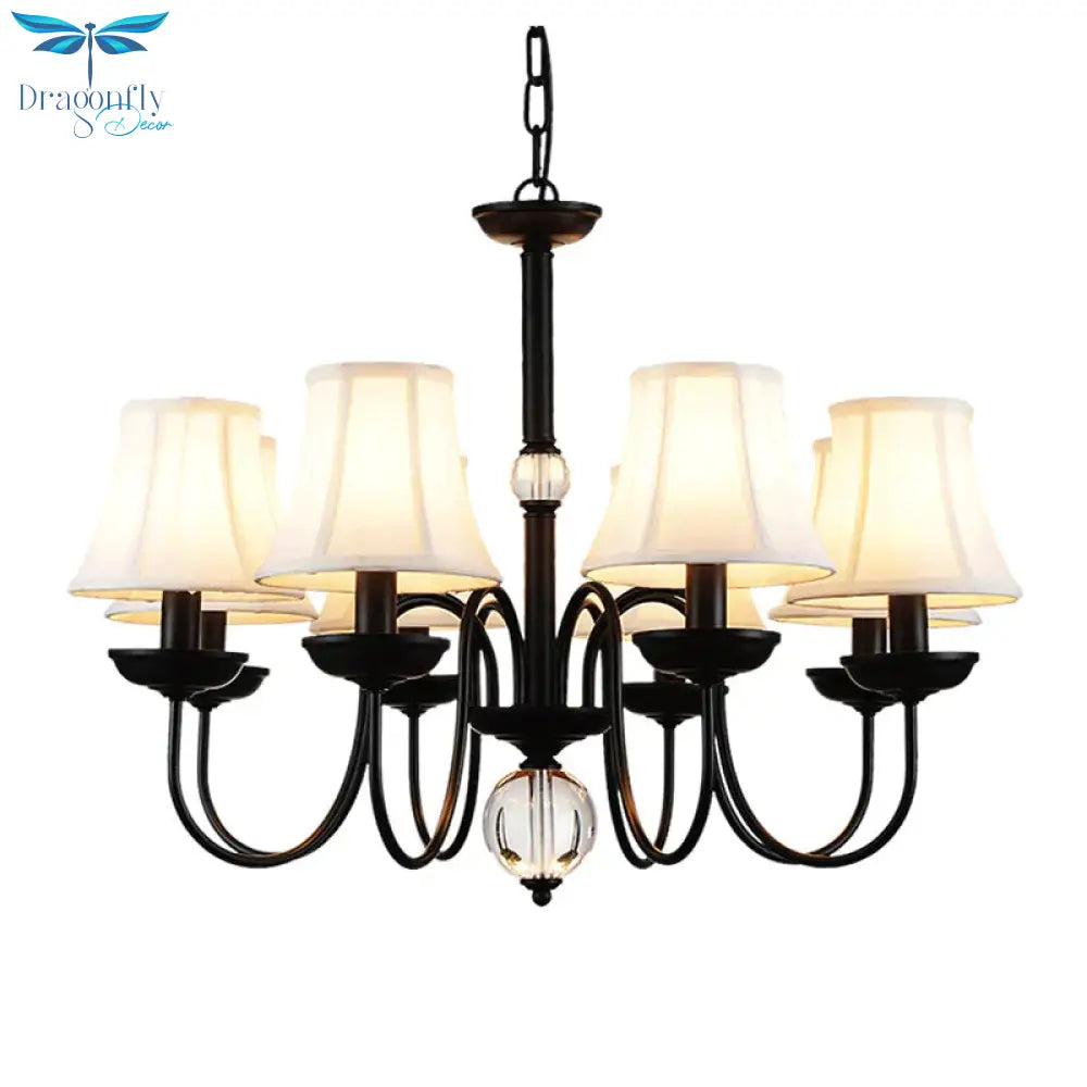 Empire Shade Bedroom Chandelier Light Traditional White Fabric 3/5/6 Lights Black Ceiling Pendant
