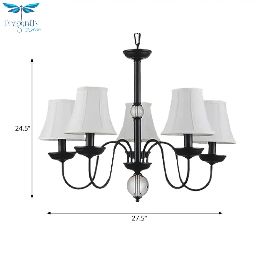 Empire Shade Bedroom Chandelier Light Traditional White Fabric 3/5/6 Lights Black Ceiling Pendant