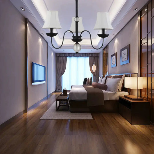 Empire Shade Bedroom Chandelier Light Traditional White Fabric 3/5/6 Lights Black Ceiling 3 /