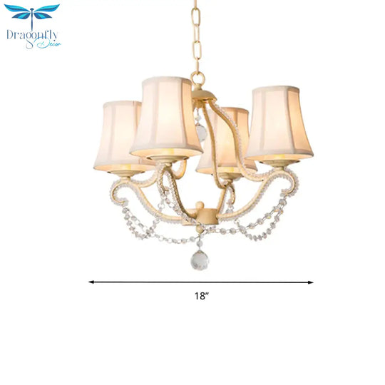 Empire Shade Bedroom Hanging Light Fixture Traditional Crystal Beaded 4 Heads Beige Chandelier