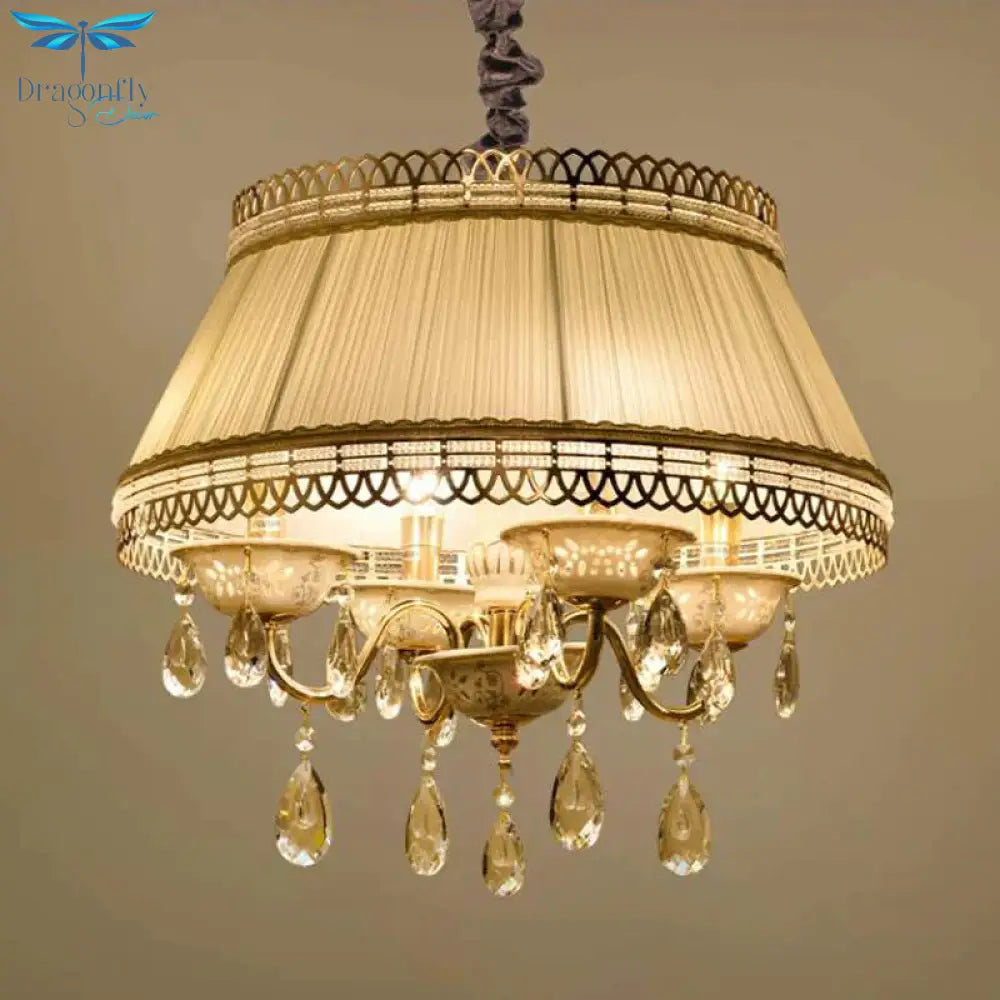 Empire Shape Fabric Chandelier Light Contemporary 4 Heads Bedroom Pendant Ceiling In Gray/Beige