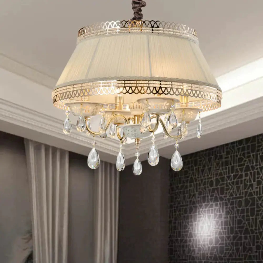 Empire Shape Fabric Chandelier Light Contemporary 4 Heads Bedroom Pendant Ceiling In Gray/Beige