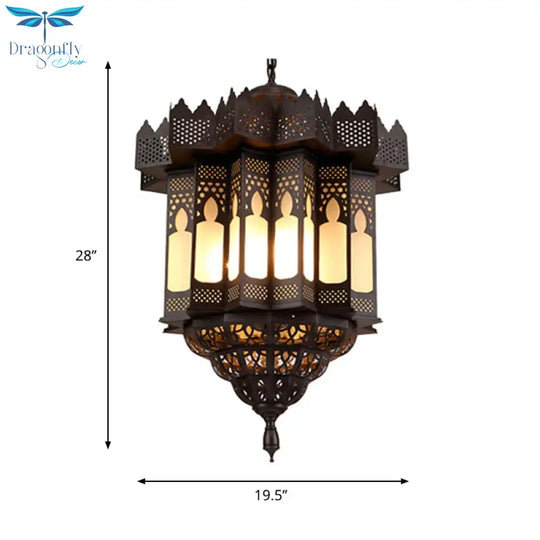 Etched Lantern Dining Room Chandelier Light Art Deco Frosted Glass 3 - Bulb Black Finish Ceiling