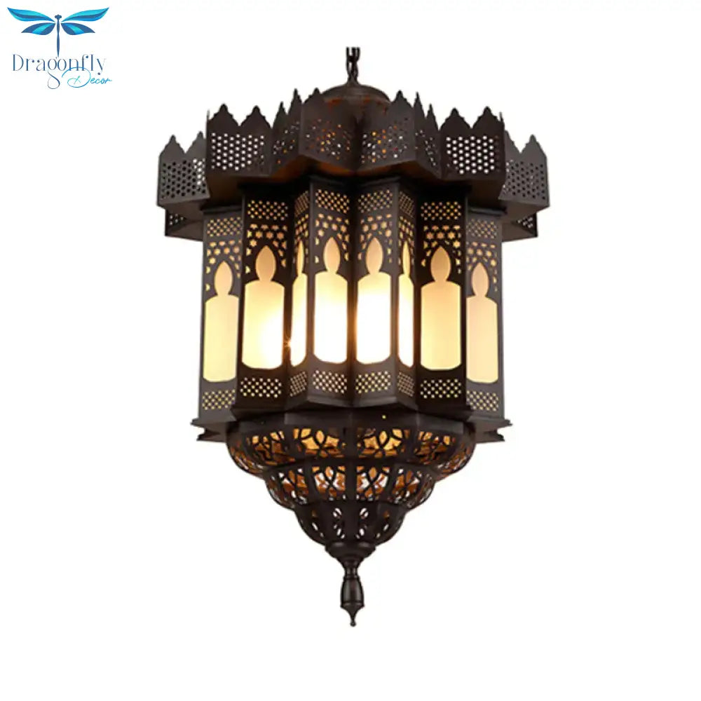 Etched Lantern Dining Room Chandelier Light Art Deco Frosted Glass 3 - Bulb Black Finish Ceiling