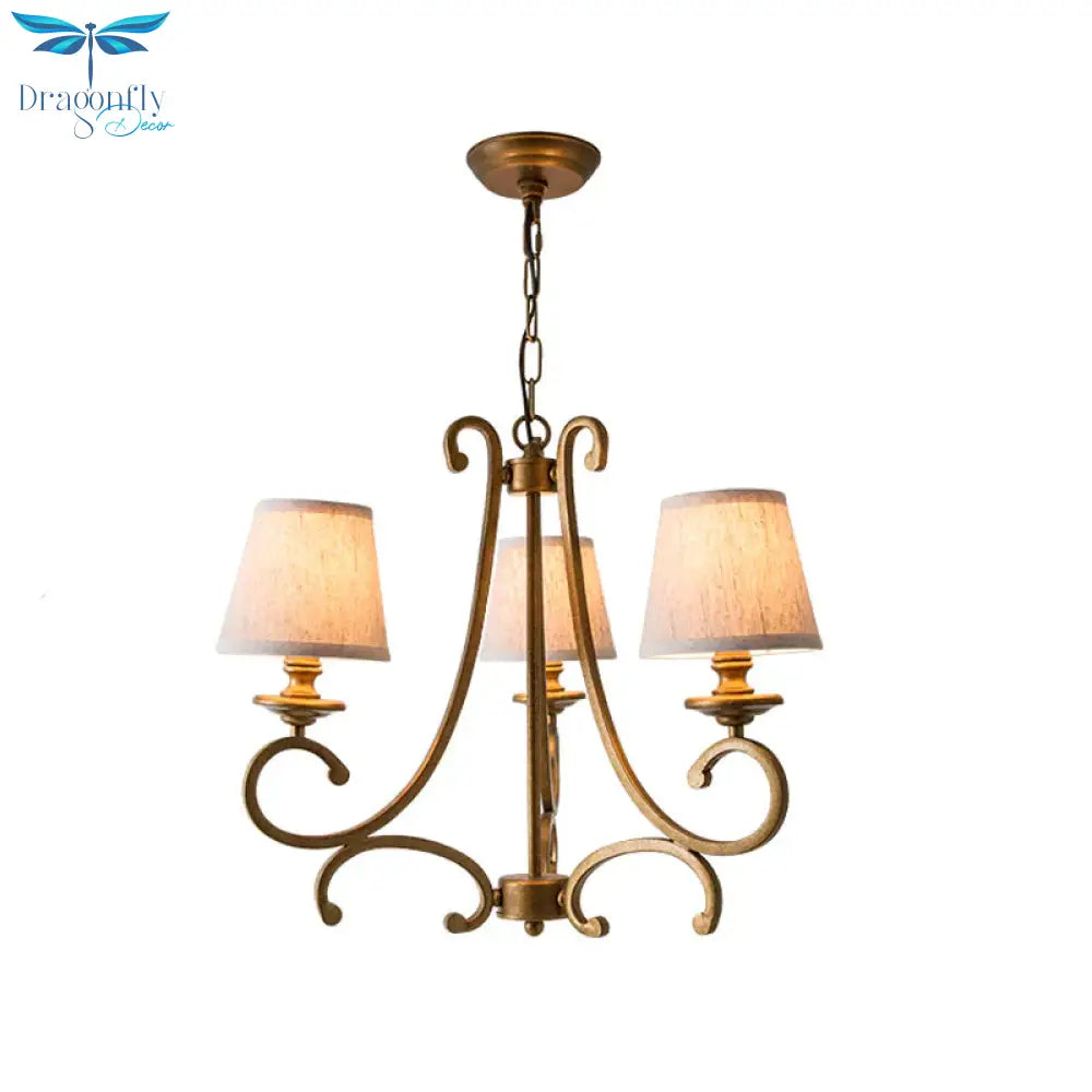 Fabric Brass Chandelier Pendant Light Conic 3/6 - Light Country Ceiling Suspension Lamp With