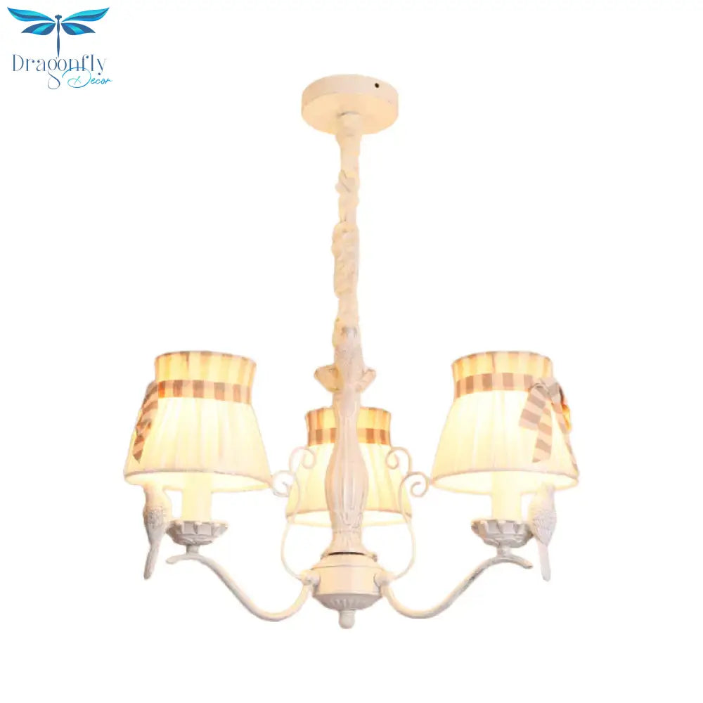 Fabric Cone Hanging Chandelier Nordic 3/5/6 Heads Pendant Ceiling Light In White For Living Room