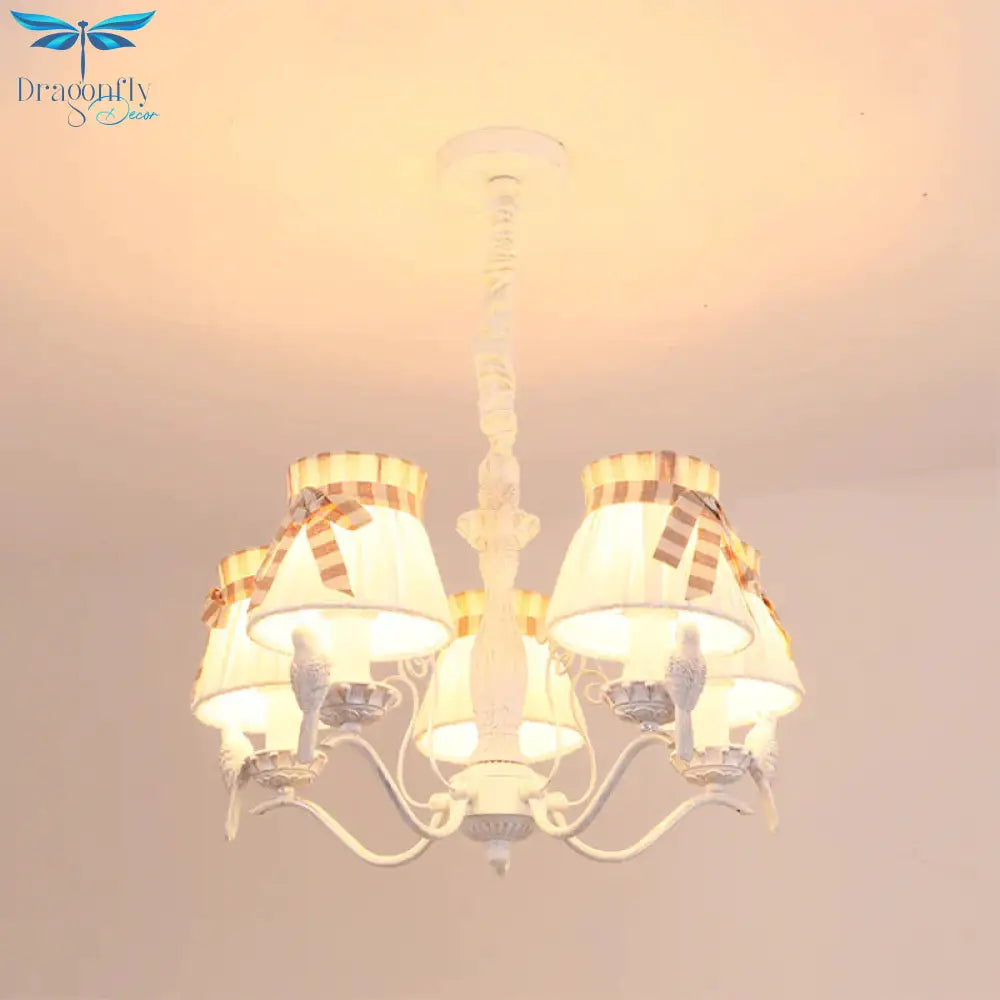 Fabric Cone Hanging Chandelier Nordic 3/5/6 Heads Pendant Ceiling Light In White For Living Room