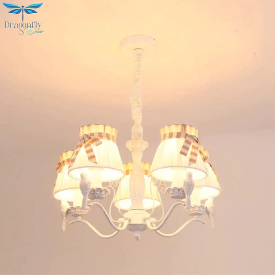 Fabric Cone Hanging Chandelier Nordic 3/5/6 Heads Pendant Ceiling Light In White For Living Room