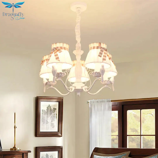 Fabric Cone Hanging Chandelier Nordic 3/5/6 Heads Pendant Ceiling Light In White For Living Room