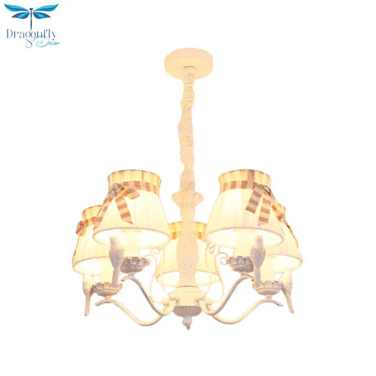 Fabric Cone Hanging Chandelier Nordic 3/5/6 Heads Pendant Ceiling Light In White For Living Room