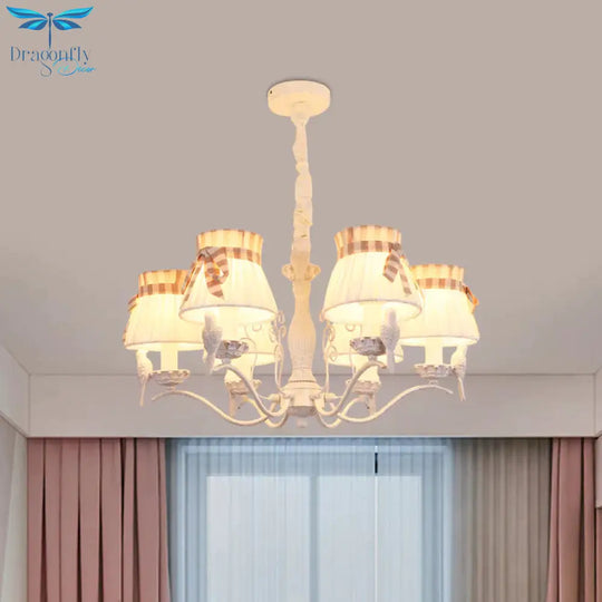 Fabric Cone Hanging Chandelier Nordic 3/5/6 Heads Pendant Ceiling Light In White For Living Room