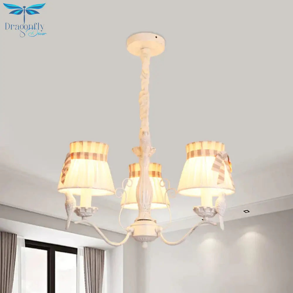 Fabric Cone Hanging Chandelier Nordic 3/5/6 Heads Pendant Ceiling Light In White For Living Room