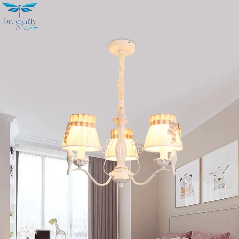 Fabric Cone Hanging Chandelier Nordic 3/5/6 Heads Pendant Ceiling Light In White For Living Room