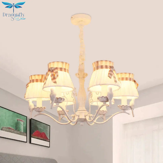 Fabric Cone Hanging Chandelier Nordic 3/5/6 Heads Pendant Ceiling Light In White For Living Room