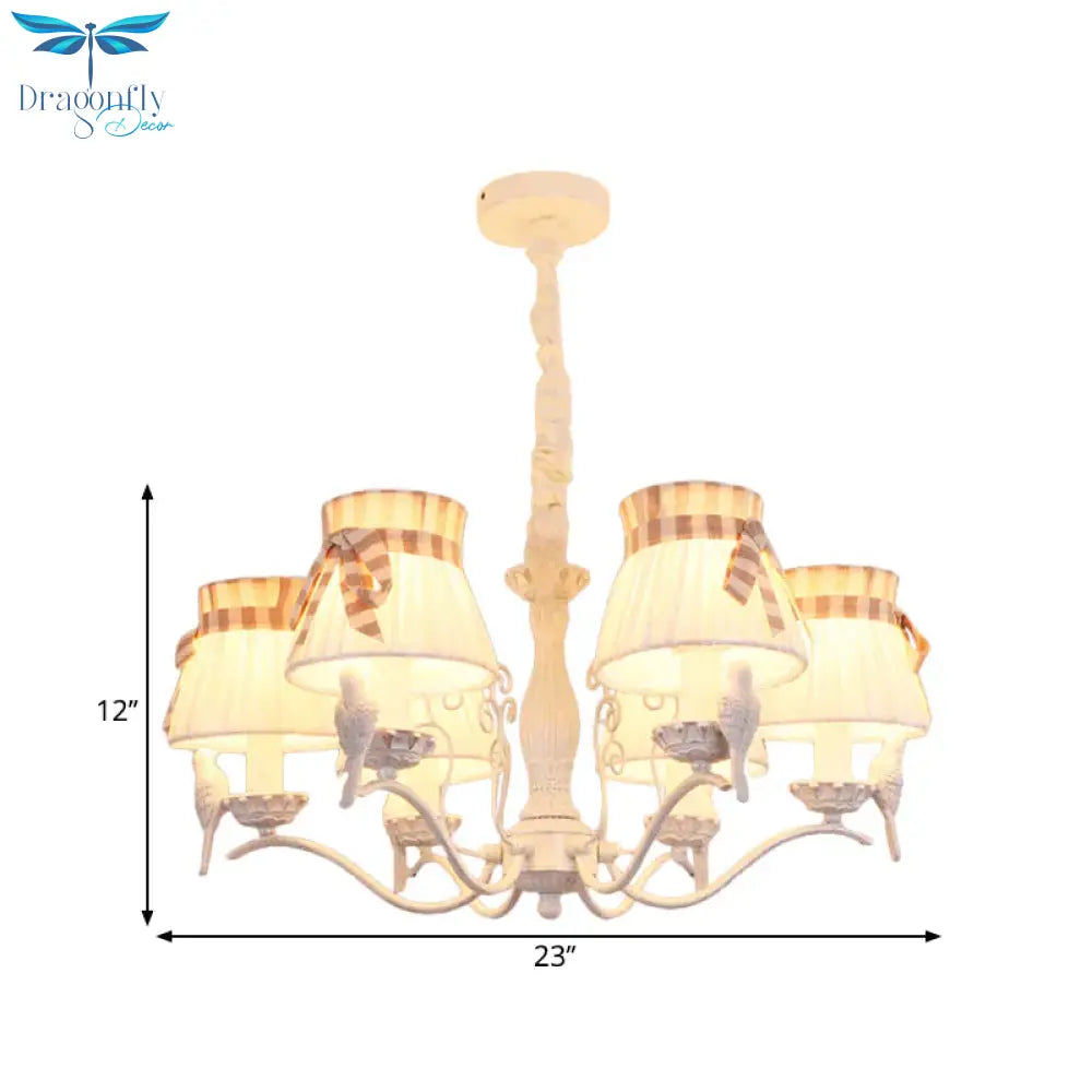 Fabric Cone Hanging Chandelier Nordic 3/5/6 Heads Pendant Ceiling Light In White For Living Room