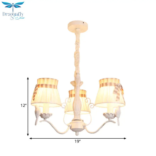 Fabric Cone Hanging Chandelier Nordic 3/5/6 Heads Pendant Ceiling Light In White For Living Room