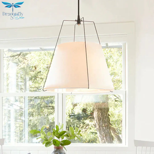 Fabric Cone Hanging Lamp Vintage 2 Lights Dining Room Chandelier Pendant Light In White