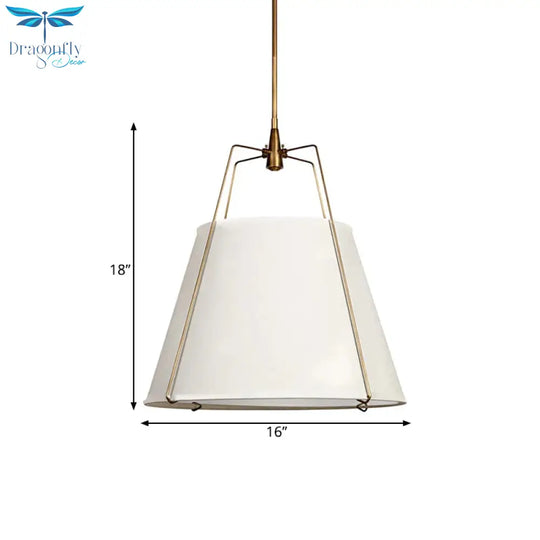 Fabric Cone Hanging Lamp Vintage 2 Lights Dining Room Chandelier Pendant Light In White