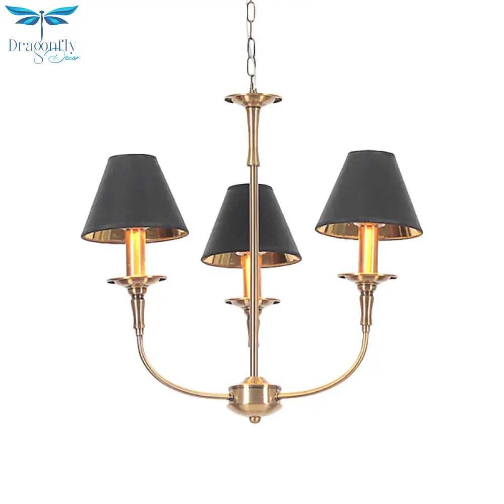Fabric Tapered Chandelier Pendant Contemporary 3/4/6 Heads Black And Gold Hanging Ceiling Light