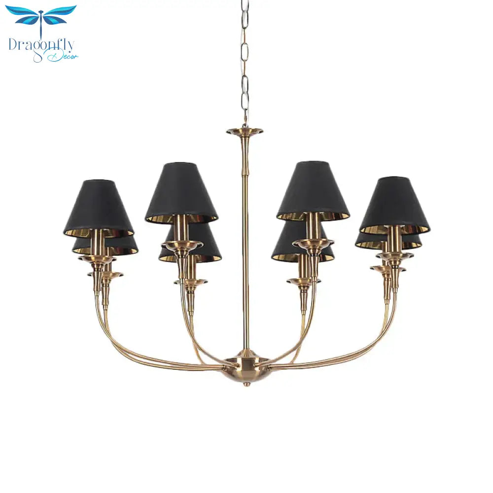 Fabric Tapered Chandelier Pendant Contemporary 3/4/6 Heads Black And Gold Hanging Ceiling Light