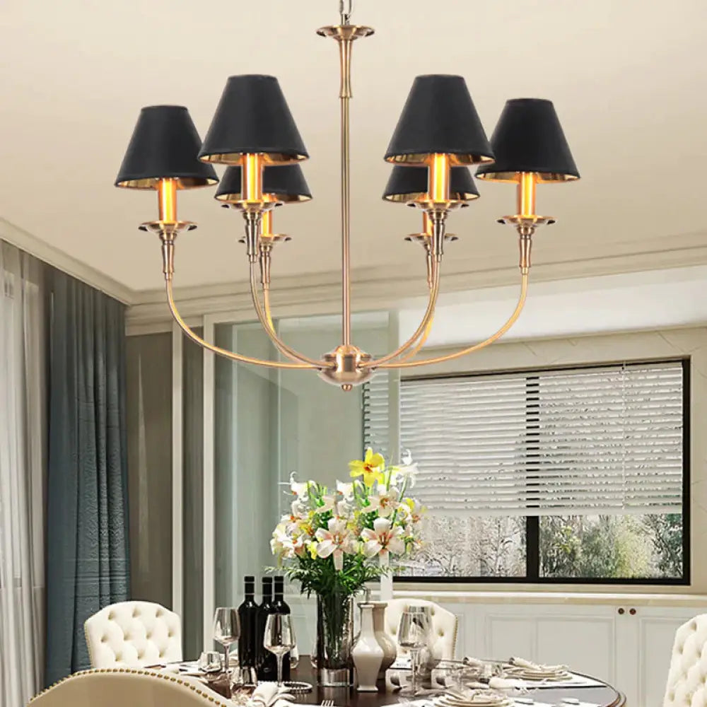 Fabric Tapered Chandelier Pendant Contemporary 3/4/6 Heads Black And Gold Hanging Ceiling Light 6 /