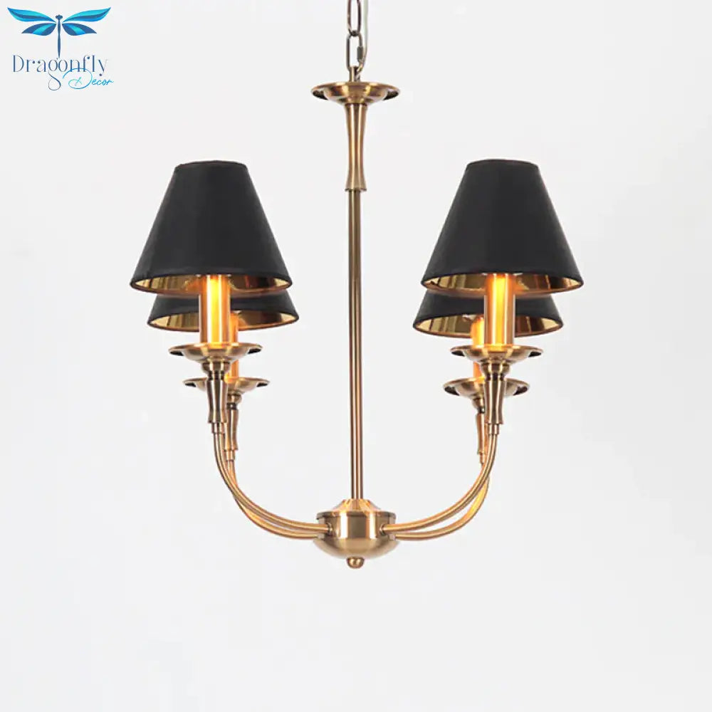 Fabric Tapered Chandelier Pendant Contemporary 3/4/6 Heads Black And Gold Hanging Ceiling Light