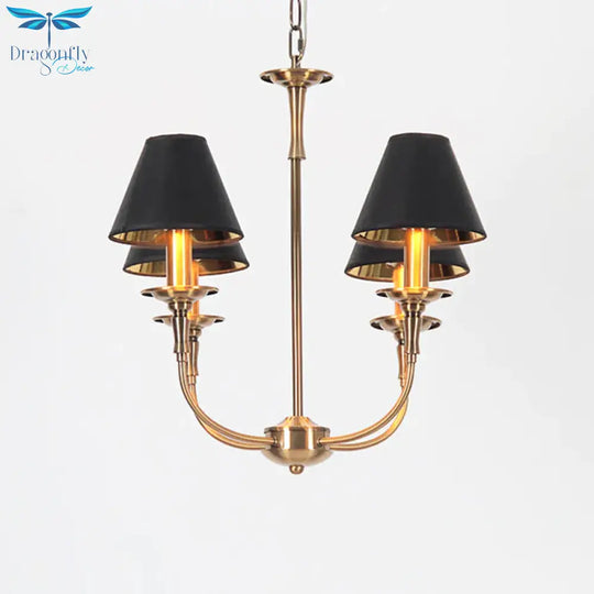 Fabric Tapered Chandelier Pendant Contemporary 3/4/6 Heads Black And Gold Hanging Ceiling Light