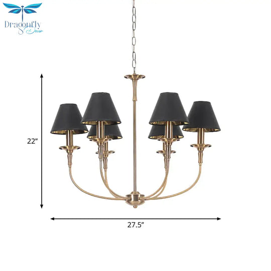 Fabric Tapered Chandelier Pendant Contemporary 3/4/6 Heads Black And Gold Hanging Ceiling Light