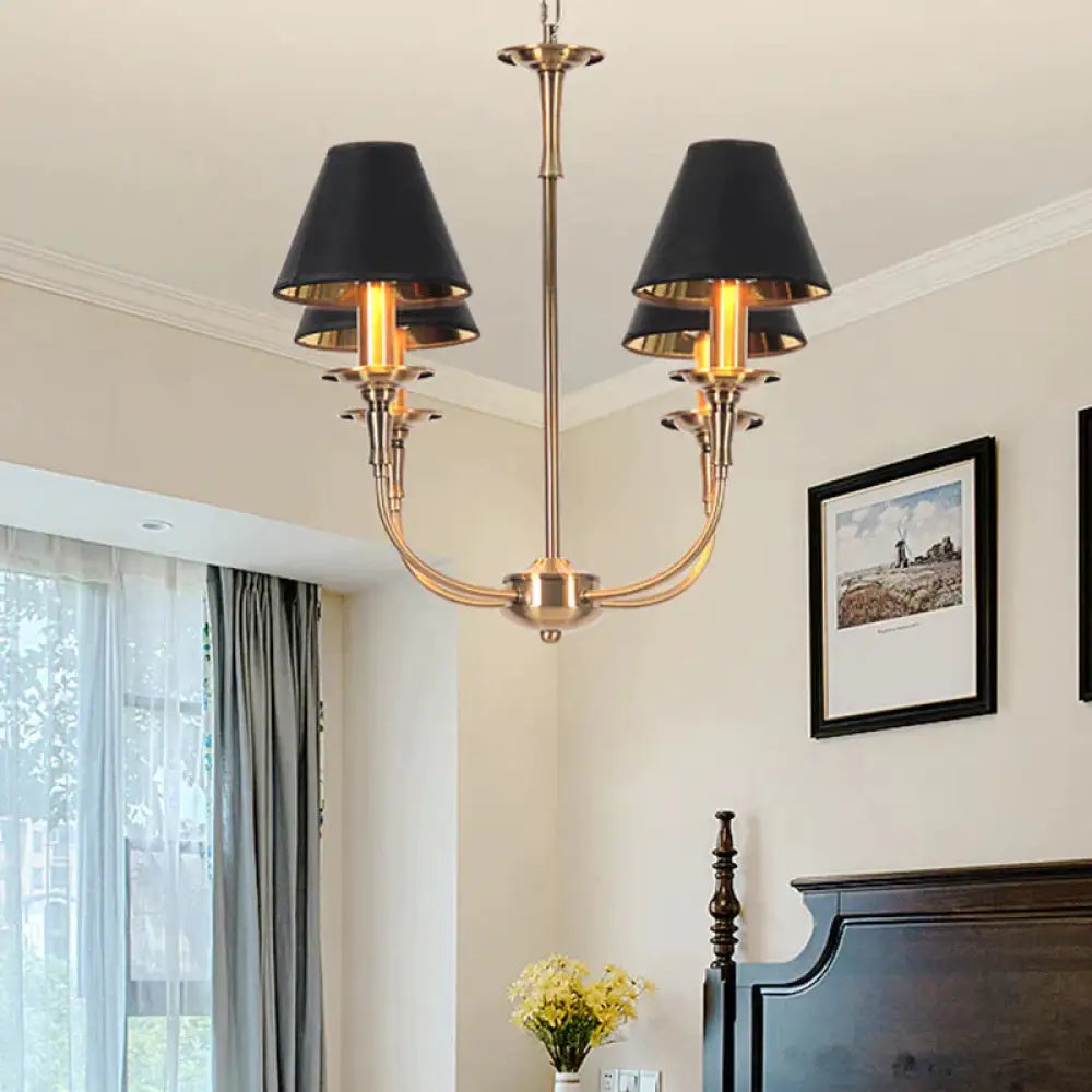 Fabric Tapered Chandelier Pendant Contemporary 3/4/6 Heads Black And Gold Hanging Ceiling Light 4 /