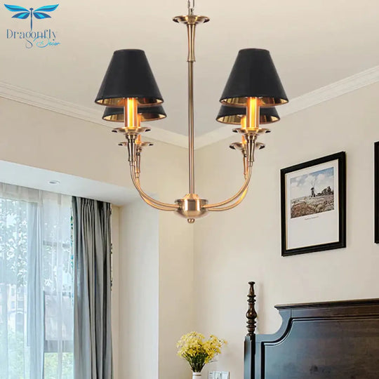 Fabric Tapered Chandelier Pendant Contemporary 3/4/6 Heads Black And Gold Hanging Ceiling Light