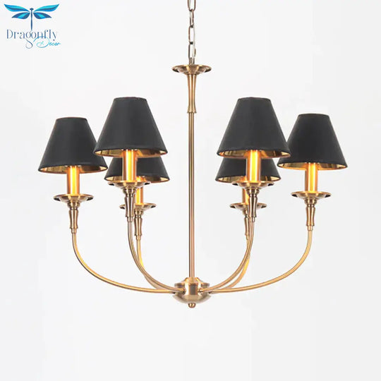 Fabric Tapered Chandelier Pendant Contemporary 3/4/6 Heads Black And Gold Hanging Ceiling Light