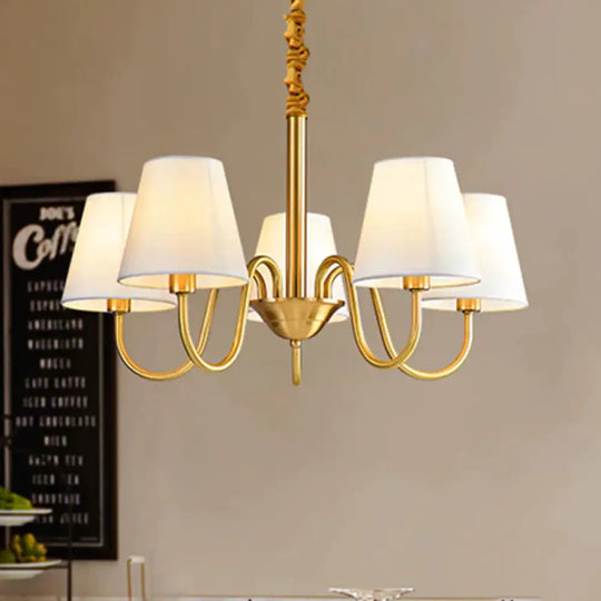 Fabric Tapered Hanging Chandelier Traditional 3/5/6 Lights Living Room Pendant Light In Brass 5 /