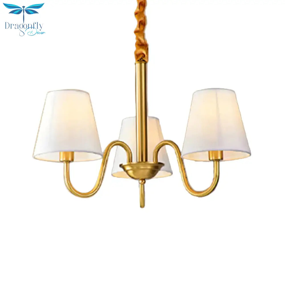 Fabric Tapered Hanging Chandelier Traditional 3/5/6 Lights Living Room Pendant Light In Brass